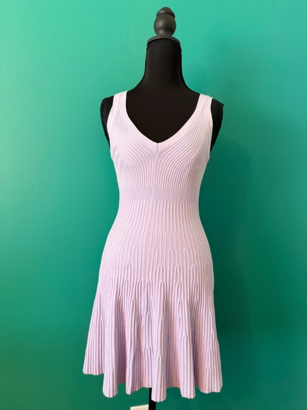 Express Lilac Ribbed V‑Neck Fit‑Flare Mini Dress